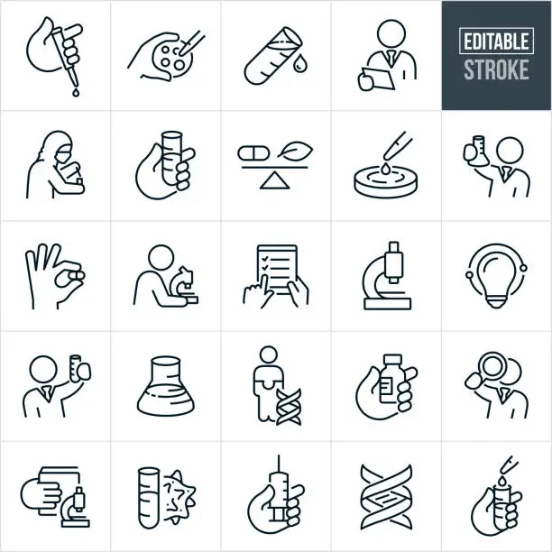 Vector illustration of Medical Research Thin Line Icons - Editable Stroke