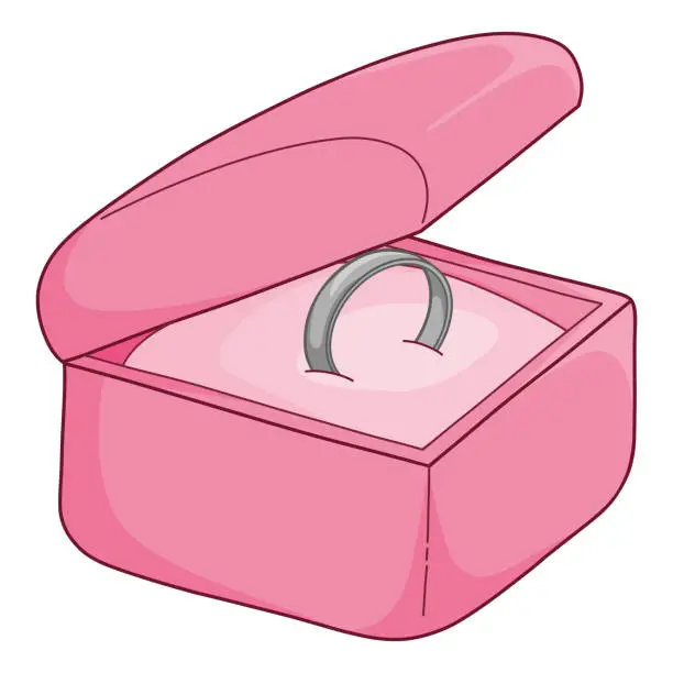 Vector illustration of Pink jewelry box with silver ring, for engagement or dating on Valentine's Day