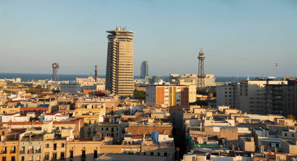 Barcelona panoramic cityscape during sunset.