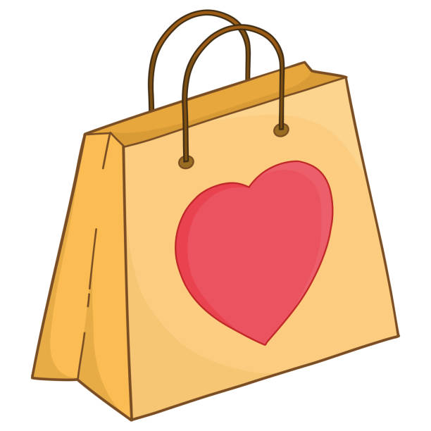 geschenktüte aus papier mit großem rosa herz zum valentinstag - white background valentines day box heart shape stock-grafiken, -clipart, -cartoons und -symbole