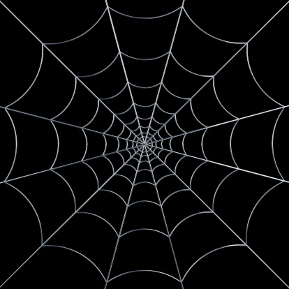 Silver Spider Web (Cobweb). Isolated on black. 3D render. Use zoom to see details.