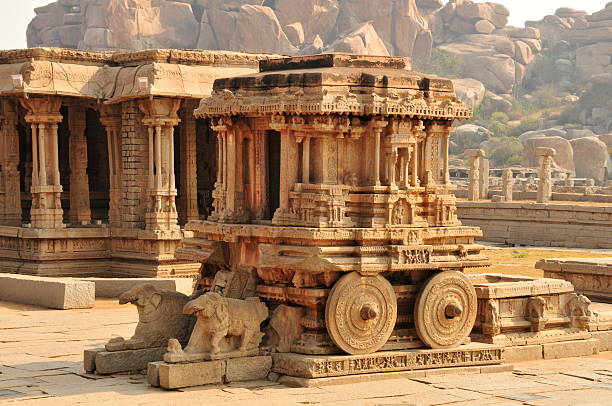 Vittala Temple Stone Chariot,Hampi,Karnataka,India. Telephoto image of World UNESCO heritage sight Stone Chariot used in ceremonies in the past. maharashtra stock pictures, royalty-free photos & images