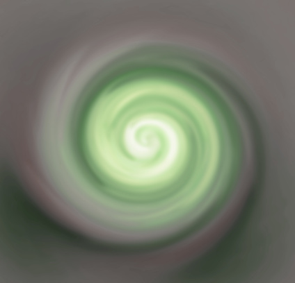 Green shades of spiral on a gray blurred background.