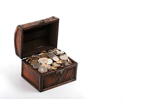 Old treasure-chest full of coins