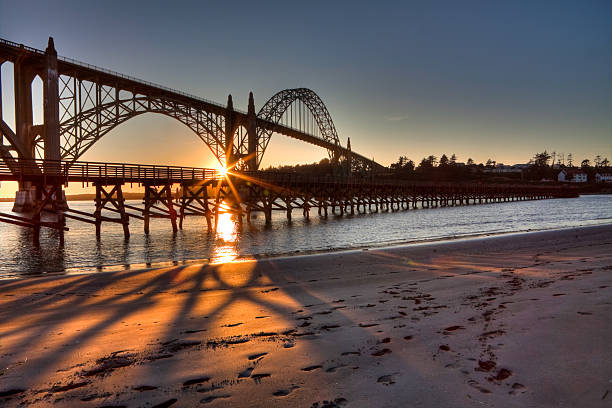 Newport Bay Bridge at Sunset stock photo