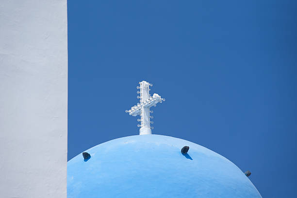 Blue dome church of Santorini island,Greece stock photo