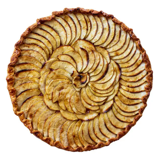 Traditional french apple tart isolated over white background