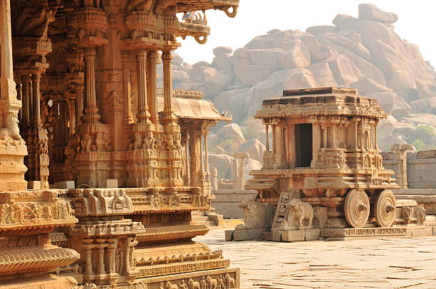 Vittala Temple Stone Chariot,Hampi,Karnataka,India. Telephoto image of granite stone chariot on World UNESCO heritage sight. karnataka stock pictures, royalty-free photos & images