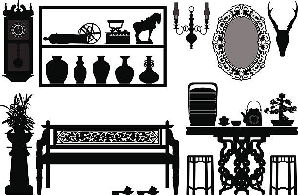 stare antyczne meble tradycyjne projekt dekoracji - mirror ornate silhouette vector stock illustrations