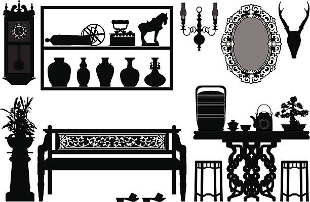 ilustrações, clipart, desenhos animados e ícones de antigo design de móveis antigos decoração tradicional - mirror ornate silhouette vector