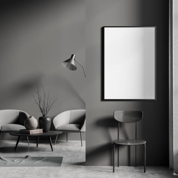 istock Dark living room interior with empty white poster 1373418043