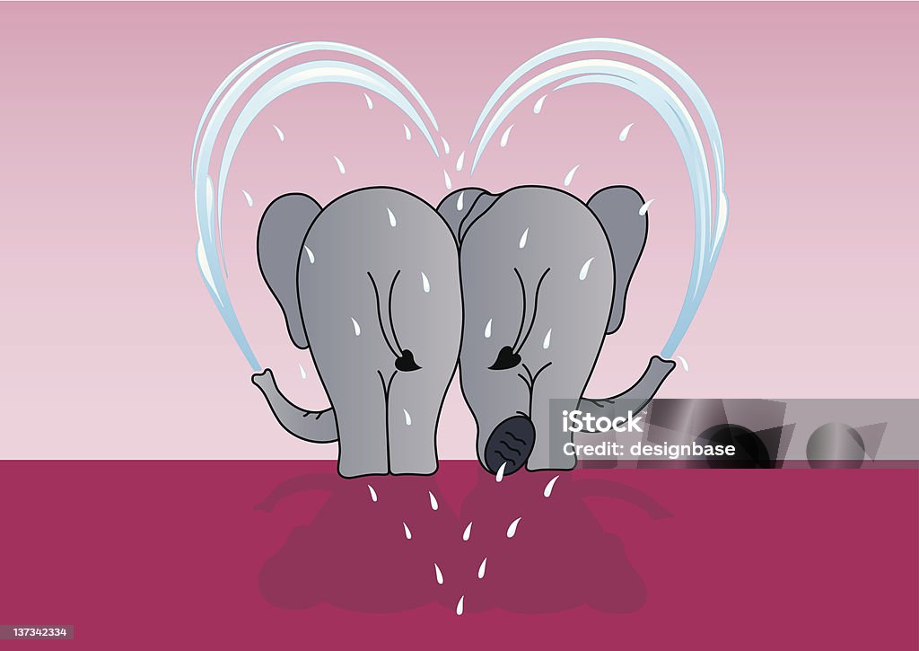 Elephant Heart Spray Two elephants creating a heart shape spray of water from their trunks. African Elephant stock vector