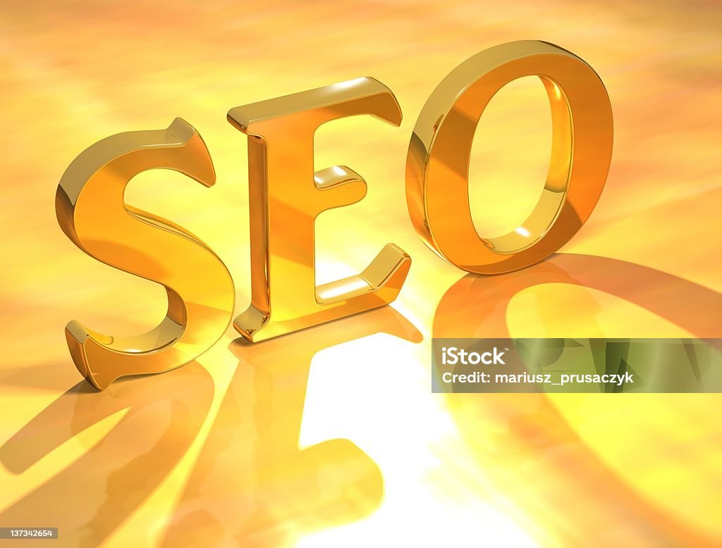 SEO Gold text Search engine optimization text over yellow background Positioning Stock Photo