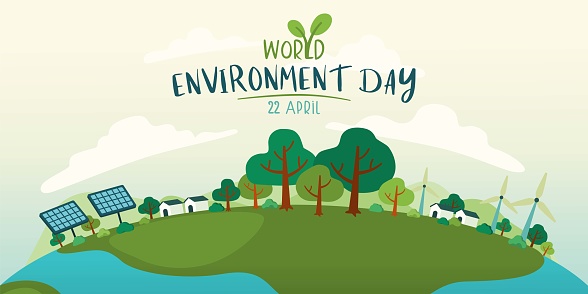 World Environment Day, Landscape of Clean Energy Town ,Vector, Illustration