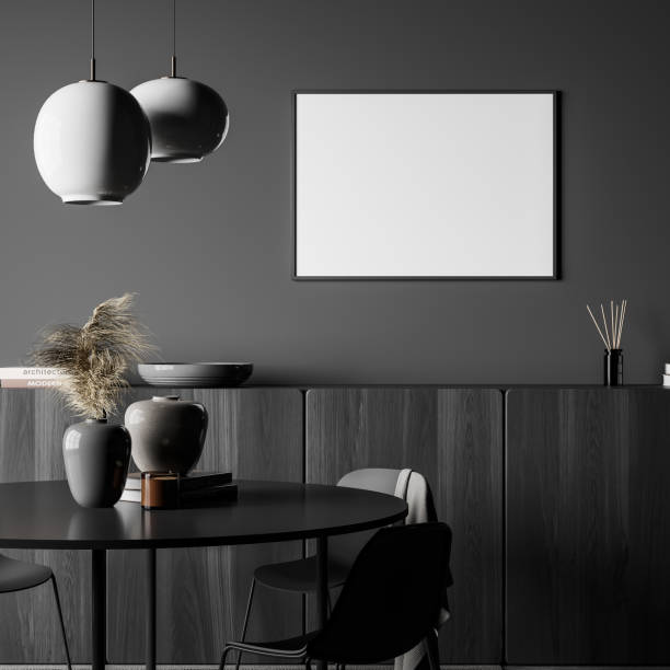 istock Horizontal canvas with grey living room table 1373428617
