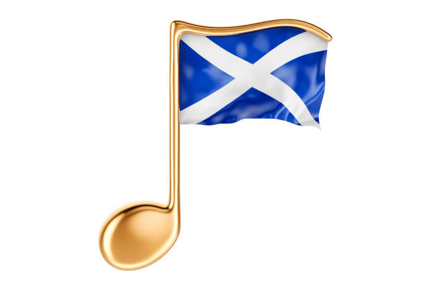 musical note with scottish flag. music in scotland, concept. 3d rendering - scottish music imagens e fotografias de stock
