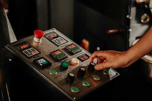 Coffee Machine Control Panel The Coffee Roaster Is Adjusting The Control Panel Of The Coffee Roaster ...