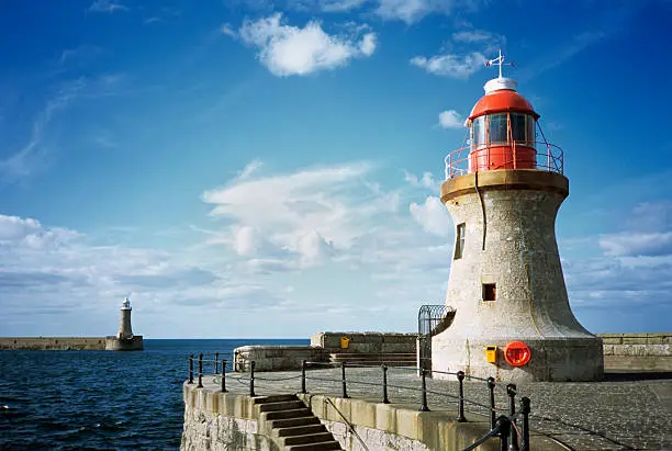 Photo of Lighthouses, South Shields, England - sunny bright day and sea