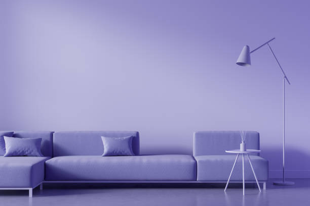 istock Bright relaxing room interior with sofa and coffee table, mockup 1373437771