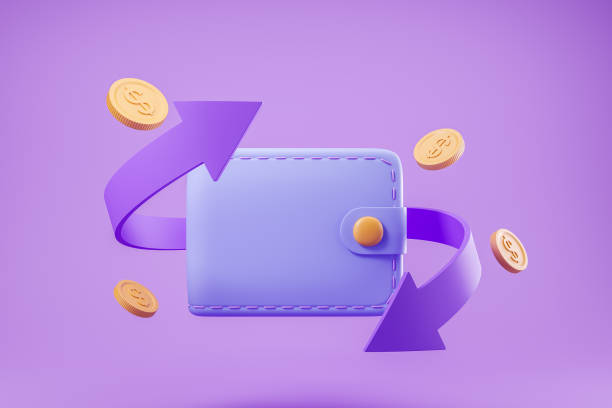 istock Wallet and coins on bright background, online payment 1373440449