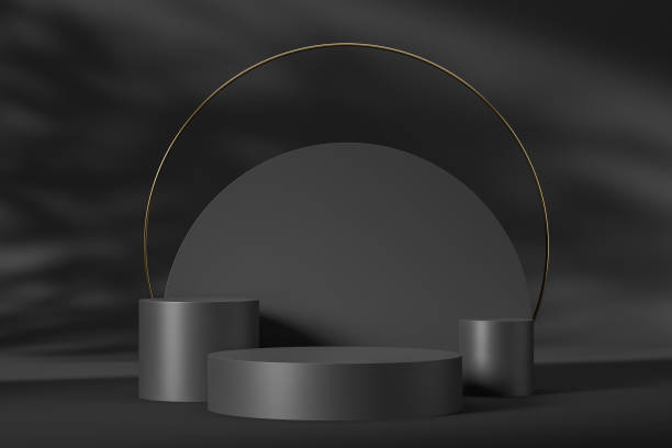 istock Black podium and decoration for product display, mockup 1373443193