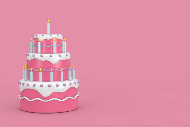 istock Birthday Cartoon Dessert Tiered Cake with Candles. 3d Rendering 1373443715