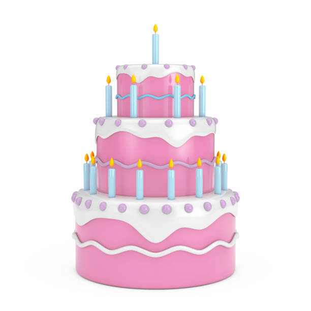 istock Birthday Cartoon Dessert Tiered Cake with Candles. 3d Rendering 1373443720