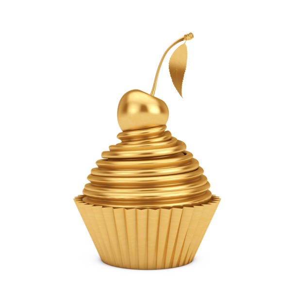 istock Golden Sundae Ice Cream Cupcake with Cherry. 3d Rendering 1373443744