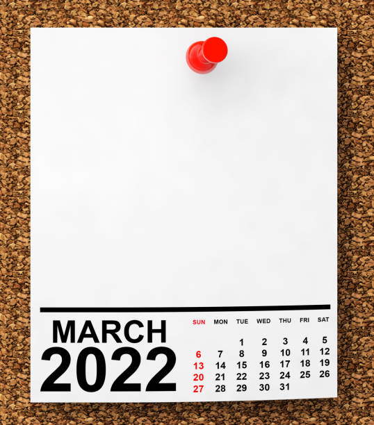istock Calendar March 2022 on Blank Note Paper. 3d Rendering 1373444079
