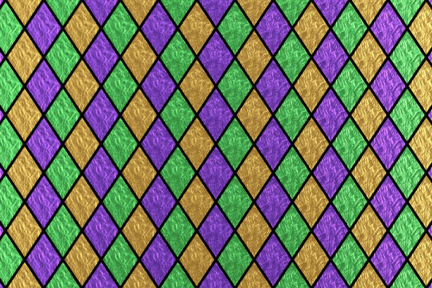 Mardi Gras Holiday Diamonds Poster, Backdrop, Background or Fabric extreme closeup. 3d Rendering