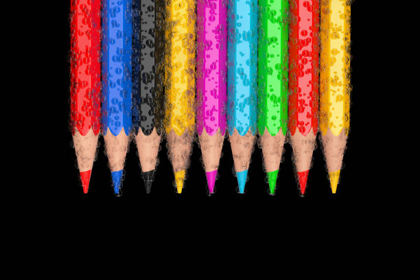 Circular arranged colour pencils with wooden roller in the middle