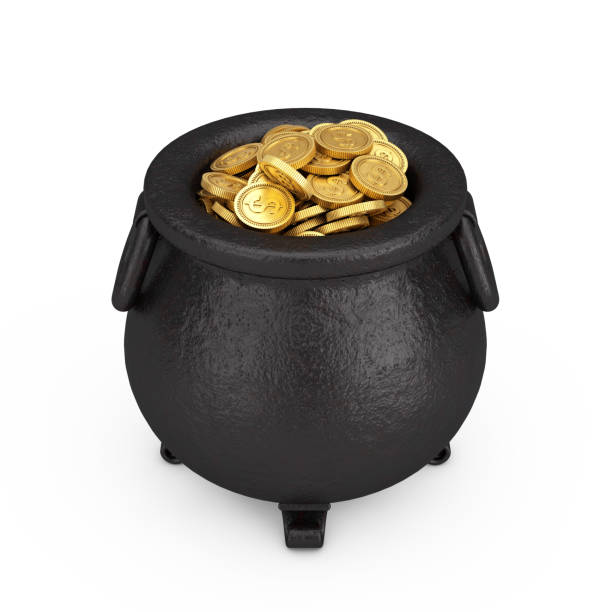 istock Iron Cauldron Pot full of Golden Coins. 3d Rendering 1373444930