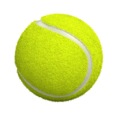 A close-up of a tennis ball in mid-air after hitting inside the baseline on a clay court for an ACE!