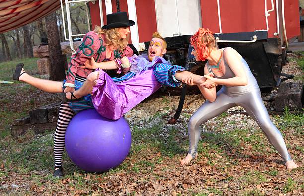 istock Two Women Circus Performers and Male Clown 137345188