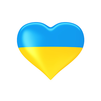 Heart shape  with Ukrainian national flag isolated on the white background.