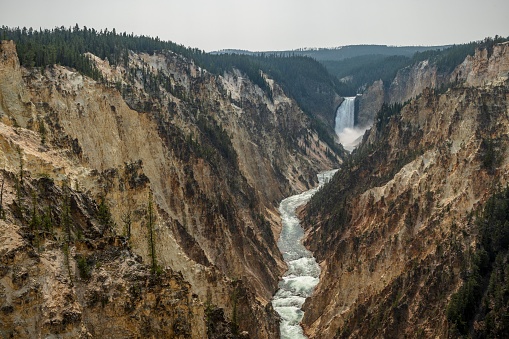 The Yellowstone River flowing through the Grand Canyon in Yellowstone National Park.