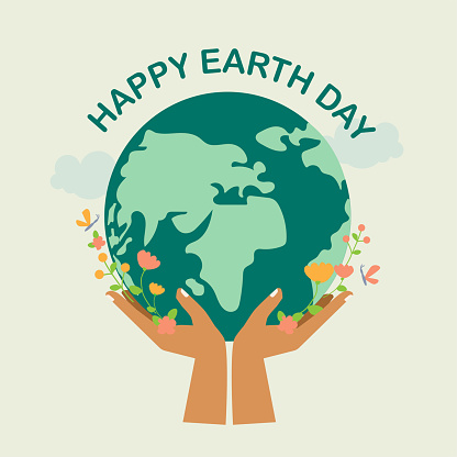 Hands holding globe, earth. Earth day concept. Saving the planet,environment. Vector illustration for poster, banner,print,web.