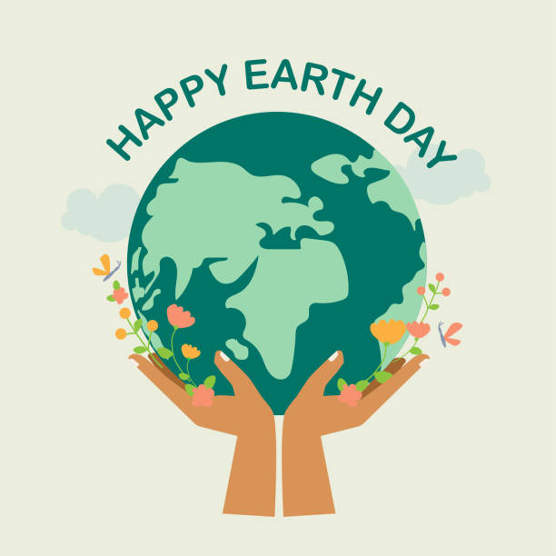 Hands holding globe, earth. Earth day concept. Saving the planet,environment. Vector illustration for poster, banner,print,web. vector art illustration