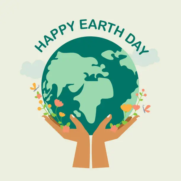 Vector illustration of Hands holding globe, earth. Earth day concept. Saving the planet,environment. Vector illustration for poster, banner,print,web.