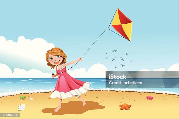 Girl Flying Kite Stock Illustration - Download Image Now - Beach, Child,  Illustration - iStock