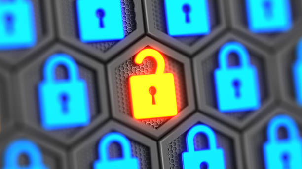 Encryption your data. Digital Lock. Hacker attack and data breach. Big data with encrypted computer code. Safe your data. Cyber internet security and privacy concept. Database storage 3d illustration cifrado de sus datos. bloqueo digital. ataque de hackers y violación de datos. big data con código informático cifrado. proteger sus datos. concepto de privacidad y seguridad en internet cibernético. ilustración 3d de almacenamiento de bases de datos