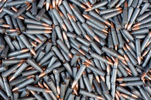 A view of AK-47 shells. The AK-47 is the most widely used assault rifle in the world.