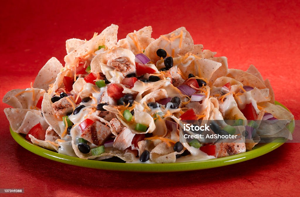 Nachos A colorful plate of grilled chicken nachos. Chicken Meat Stock Photo