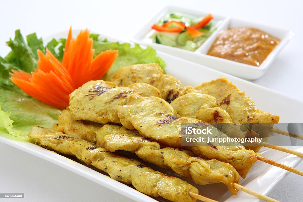 Chicken Satay Thai Food Grilled Satay Chicken. Appetizer Stock Photo