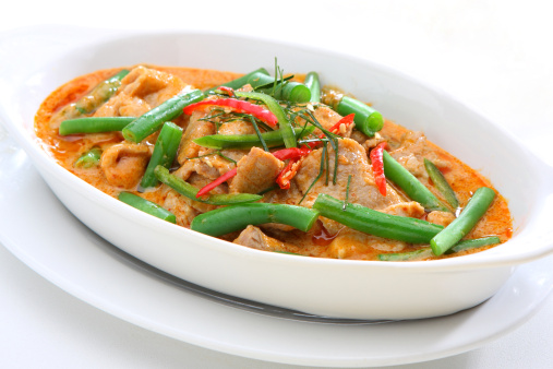 Panang Thai red curry with coconut milk.