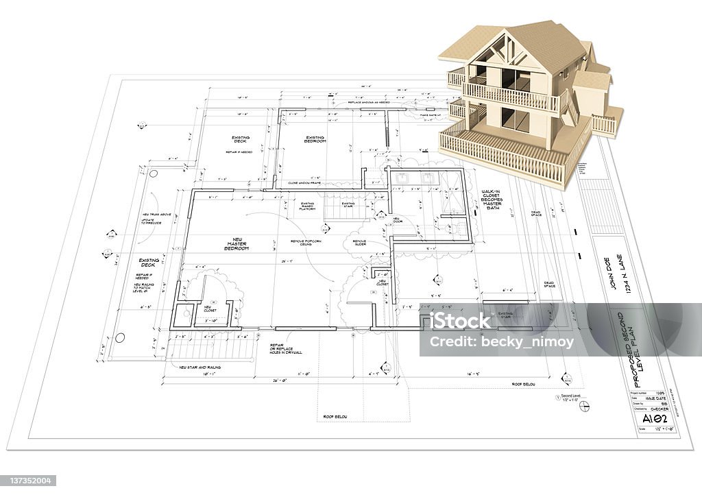 Maison modèle architectural Plan sur - Photo de Plan au sol libre de droits