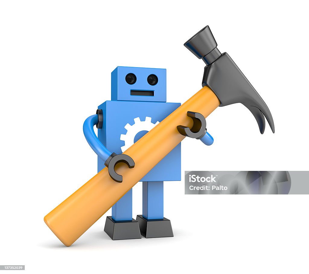 Roboter mit hammer - Lizenzfrei Arbeiten Stock-Foto