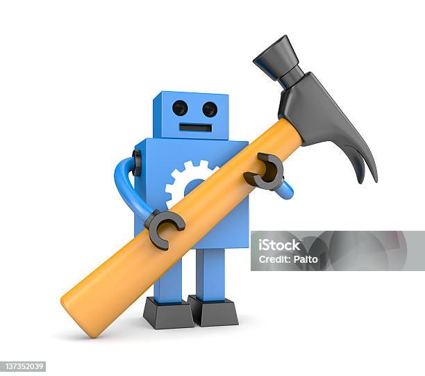 Roboter Mit Hammer Stockfoto und mehr Bilder von Arbeiten - Arbeiten, Arbeiter, Ausrüstung und Geräte