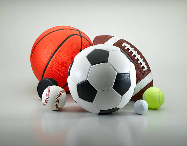 Sports Equipment A collection of sports equipment from all major sports. american football ball photos stock pictures, royalty-free photos & images