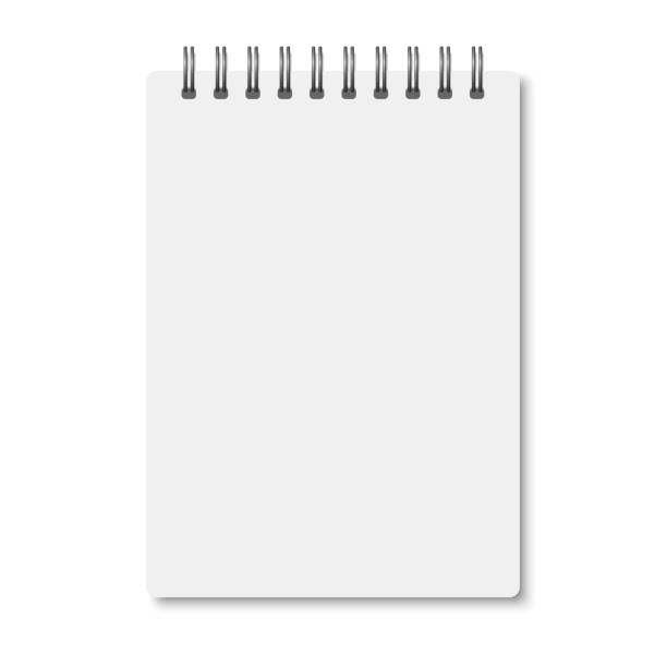 illustrations, cliparts, dessins animés et icônes de carnet a6 réaliste blanc ouvert avec des ombres - white background square close up office supply